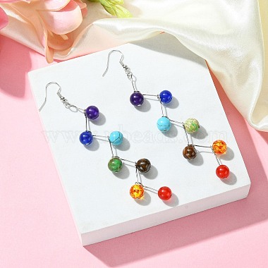 Natural & Synthetic Mixed Gemstone Round Beads Dangle Earrings(EJEW-JE05377)-3