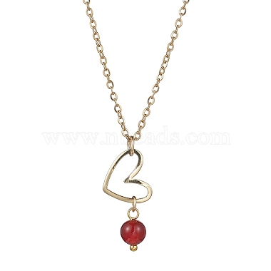 天然混合宝石とハートのペンダント ネックレス、ゴールドの真鍮ケーブル チェーン付き(NJEW-JN04618)-3