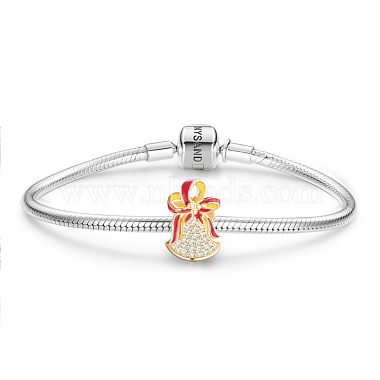 Tinysand 925 émail en argent sterling cloche de noël dorée perles européennes(TS-C-213)-3