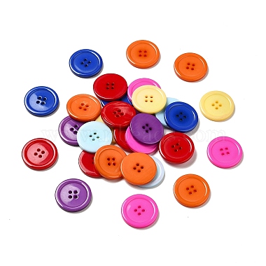 28mm Mixed Color Flat Round Resin 4-Hole Button