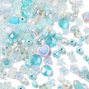 Cyan Mixed Shapes Acrylic Beads