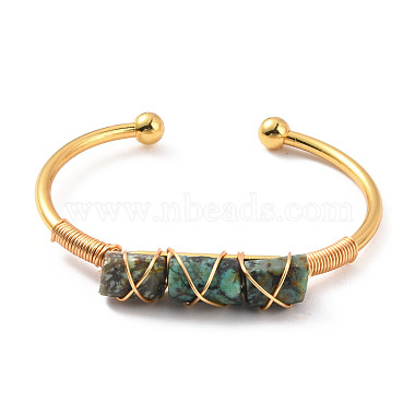 Bracelet manchette ouvert perlé triple colonne turquoise africaine naturelle (jaspe)(BJEW-E377-01G-13)-2