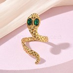 304 Stainless Steel with Cubic Zirconia Cuff Open Rings, Snake, Golden, 17mm(SA-CBAF5A1-04G)
