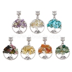 7Pcs 7 Colors Synthetic Turquoise & Natural Green Aventurine & Red Aventurine & Tourmaline & Citrine & Amethyst & Rose Quartz Chip Beaded Alloy Tree of Life European Dangle Charms, Antique Silver, 38mm, Hole: 4.5mm, 1pc/color(PALLOY-JF04194-01)