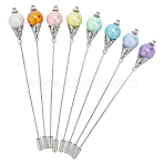 8Pcs Brass & Opaque Acrylic Round Beads Brooches, with Plastic Ear Nuts, Platinum & Silver, Mixed Color, 124mm(JEWB-GO00004)