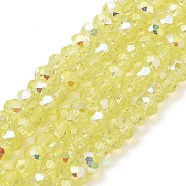 Baking Painted Transparent Glass Beads Strands, Imitation Opalite, Faceted, AB Color Plated, Round, Light Yellow, 4.5x4mm, Hole: 0.9mm, about 113~115pcs/strand, 41~42cm(DGLA-A034-J4mm-B05)