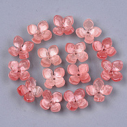 Cellulose Acetate(Resin) Bead Caps, 4-Petal, Flower, Salmon, 14x14x6mm, Hole: 1.2mm(KK-S161-02C)
