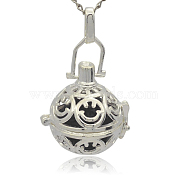 Silver Color Plated Brass Hollow Round Cage Pendants, with No Hole Spray Painted Brass Round Ball Beads, Black, 35x25x21mm, Hole: 3x8mm(KK-J216-11S)