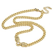 Brass Micro Pave Cubic Zirconia Leopard Pendant Twisted Chain Necklaces, Real 18K Gold Plated, Clear, 19.25 inch(48.9cm)(NJEW-K385-01B-01)