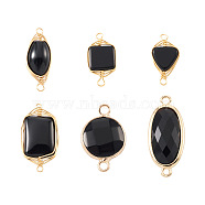 Mega Pet 6Pcs 6 Style Natural Agate Links Connectors, with Light Gold Plated Brass Findings, Flat Round & Oval & Rectangle & Square & Triangle, 17~28.5x9~17.5x3~8mm, Hole: 1~2mm, 1pc/style(G-MP0001-03)