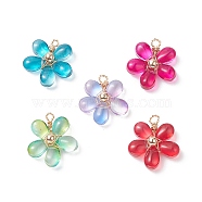 Transparent Glass Pendants, with Eco-Friendly Copper Wire, Long-Lasting Plated, Flower Charm, Mixed Color, 19x19x6.5mm, Hole: 1.8mm(PALLOY-JF02053)