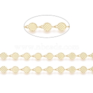Textured Brass Handmade Link Chains, with Spool, for Craft Jewelry Making, Long-Lasting Plated, Unwelded, Flat Round, Real 18K Gold Plated, 10.5x6x0.5mm, about 32.8 Feet(10m)/roll(CHC-G006-09G)