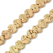 Electroplated Natural Lava Rock Beads Strands, Heart, Light Gold Plated, 7.5~8.5x8~8.5x2.5~3mm, Hole: 0.9mm, about 54pcs/strand, 15.51''(39.4cm)(G-H303-A09-LG01)