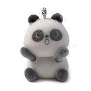 Flocky Animal Resin Pendants, with Platinum Iron Loop, Panda, 35x24x23.5mm, Hole: 2.5mm(FIND-S001-06D)