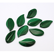 Gemstone Pendants, Natural Malachite, Grade A, Leaf, Green, 28x15x6mm, Hole: 0.8mm(MALA-37X15)