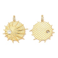 Brass Micro Pave Cubic Zirconia Pendants, Flat Round, Real 18K Gold Plated, 23x20x5mm, Hole: 2.4mm(KK-P236-03G)