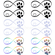 15 Sheets 3 Colors Infinity & Heart & Dog Paw Print PVC Waterproof Car Stickers, Reflective Self-Adhesive Decals, for Vehicle Decoration, Mixed Color, 97x195x0.3mm, 5 sheets/color(DIY-GF0008-96)