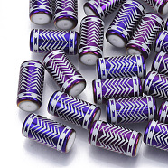 Electroplate Glass Beads, Column with Chevron Pattern, Purple, 20x10mm, Hole: 1.2mm, about 50pcs/bag(EGLA-N003-04A)