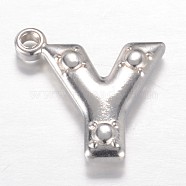 201 Stainless Steel Charms, Letter Y, Stainless Steel Color, 15x15x3.1mm, Hole: 1.2mm(STAS-G081-47P)