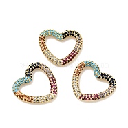 Rack Plating Brass Micro Pave Cubic Zirconia Linking Rings, Long-Lasting Plated, Cadmium Free & Lead Free, Heart, Golden, Colorful, 19.5x21x3mm, Inner Diameter: 15x15mm(KK-D078-01G-03)