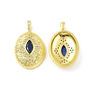 Brass Micro Pave Clear Cubic Zirconia Pendants, with Glass, Oval Charm, Real 18K Gold Plated, 24x14.5x4.8mm, Hole: 2.2x3.4mm(KK-E068-VF331)