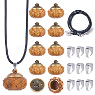 DIY Locket Necklace Making Kit, Including Sandalwood Box Pendant, Imitation Leather Cord, 304 Stainless Steel Snap on Bails, Flower, 16Pcs/bag, Pendant: 24x25.5mm, Hole: 1.2mm and 2mm(WOOD-SC0001-58A)