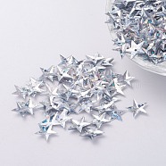 Ornament Accessories Plastic Paillette/Sequins Beads, Star, Silver, 10x10x0.8mm, Hole: 1mm(PVC-E001-05-LS02)