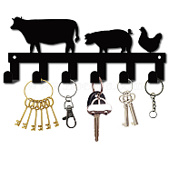 Iron Wall Mounted Hook Hangers, Decorative Organizer Rack with 6 Hooks, for Bag Clothes Key Scarf Hanging Holder, Cow and Pig and Chicken, Gunmetal, 11x27cm(AJEW-WH0156-060)