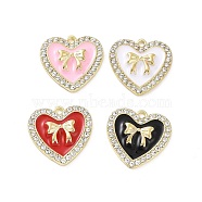 Alloy Enamel Pendants, with Crystal Rhinestone, Cadmium Free & Lead Free, Light Gold, Heart with Bowknot, Mixed Color, 20.5x20.5x3.5mm, Hole: 1.8mm(PALLOY-D011-09LG)