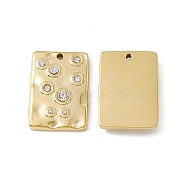 Vacuum Plating 201 Stainless Steel Rhinestone Pendants, Real 18K Gold Plated, Rectangle Charms, Crystal, 22.5x15.5x3.5mm, Hole: 1.4mm(STAS-J401-VC793)