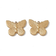 Vacuum Plating 201 Stainless Steel Pendants, Butterfly Charm, Real 18K Gold Plated, 15x18x2.5mm, Hole: 1.5mm(STAS-J401-VC753)