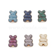Brass Micro Pave Cubic Zirconia Beads, Real 18K Gold Plated, Bear, Mixed Color, 16x12x6mm, Hole: 2.5mm(ZIRC-C004-03G)