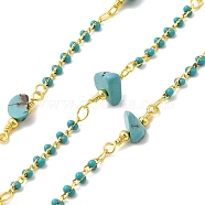 Handmade Brass Enamel Link Chains, wiht Synthetic Turquoise Beads & Spool, Long-Lasting Plated, Soldered, Lead Free & Cadmium Free, Golden, Links: 16~17x6.5~10.5x4.5~8.5mm(CHC-L053-05G)