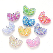 Epoxy Resin Pendants, with Sequins/Paillette and Platinum Plated Iron Loop, Heart, Mixed Color, 16x23x7.5mm, Hole: 2mm(RESI-T044-11)