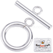 Brass Toggle Clasps, Long-Lasting Plated, Ring, 925 Sterling Silver Plated, Bar: 6x18x2.1mm, Hole: 2.4mm, Ring: 16.5x13.2x2.2mm, Hole: 2.4mm, 15pcs;(KK-BBC0013-26S)