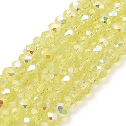 Baking Painted Transparent Glass Beads Strands, Imitation Opalite, Faceted, AB Color Plated, Round, Light Yellow, 4.5x4mm, Hole: 0.9mm, about 117~118pcs/strand, 17.13~17.32''(43.5~44cm)(DGLA-A034-J4mm-B05)