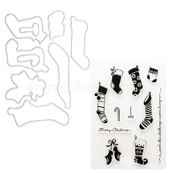 1 Sheet Silicone Clear Stamps, with 1Pc Carbon Steel Cutting Dies Stencils, for DIY Scrapbooking, Photo Album Decorative, Cards Making, Stamp Sheets, Christmas Sock Pattern, 88~160x99~110x1~2.5mm(DIY-GF0007-04)