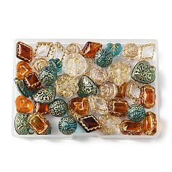 50Pcs 10 Styles Acrylic Beads, Imitation Amber, Golden Metal Enlaced, Mixed Shapes, Mixed Color, 10.5~19x13~18x5.5~14mm, Hole: 1.5~3mm, 5pcs/style(OACR-FP0001-14)