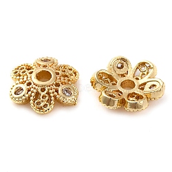 Brass Micro Pave Clear Cubic Zirconia Bead Caps, Long-Lasting Plated, Flower, Golden, 7.5x2mm, Hole: 1.2mm(KK-Z089-03G)