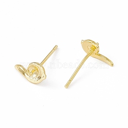 Brass Stud Earring Finding, Earring Settings for Half Drilled Beads, Snail, Cadmium Free & Lead Free, Long-Lasting Plated, Real 24K Gold Plated, 5x10mm, Inner Diameter: 3mm, Pin: 0.8mm(KK-A172-22G)
