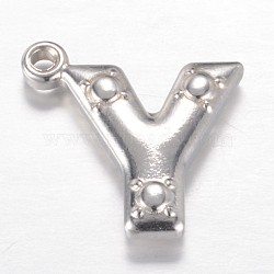 Tarnish Resistant 201 Stainless Steel Charms, Letter Y, Stainless Steel Color, 15x15x3.1mm, Hole: 1.2mm(STAS-G081-47P)