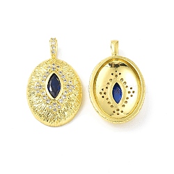 Brass Micro Pave Clear Cubic Zirconia Pendants, with Glass, Oval Charm, Real 18K Gold Plated, 24x14.5x4.8mm, Hole: 2.2x3.4mm(KK-E068-VF331)