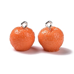 Cute Opaque Resin Pendants, with Platinum Plated Iron Loop, Orange, Orange, 16x14.5mm, Hole: 2mm(RESI-L037-13A)