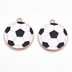 Alloy Enamel Pendants, Lead Free & Cadmium Free, Golden, Football Charm, White, 28x25x1mm, Hole: 2mm(ENAM-T022-13)