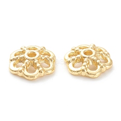 Rack Plating Alloy Flower Bead Caps, 6-Petal, Lead Free & Cadmium Free, Long-Lasting Plated, Real 18K Gold Plated, 9x10x2.5mm, Hole: 1mm(KK-J277-07G)