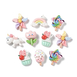 Opaque Resin Cabochons, Cupcake & Unicorn & Flower, Mixed Shapes, Mixed Color, 20.5~29.5x19~30x7.5~9mm(CRES-M026-17)