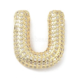 Rack Plating Brass Micro Pave Cubic Zirconia Pendants, Real 18K Gold Plated, Lead Free & Cadmium Free, Letter, Letter U, 22.5x19.5x6mm, Hole: 4x2.5mm(KK-Q790-01U-G)