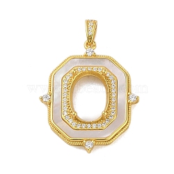 925 Sterling Silver Micro Pave Cubic Zirconia Basket Pendant Setting with Prongs Mounting, with Shell, Open Back Settings, Flat Round, Real 18K Gold Plated, Tray: 12x8mm, 30x24x7mm, Hole: 5mm(STER-H113-01G)