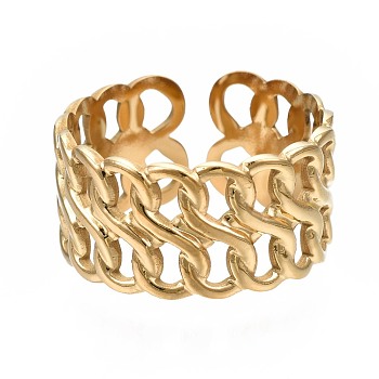 304 Stainless Steel Curb Chain Open Cuff Ring, Chunky Hollow Ring for Women, Golden, US Size 6 3/4(17.1mm)