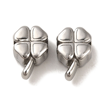 304 Stainless Steel European Beads, Large Hole Beads, Clover, Stainless Steel Color, 13x8.5x6.5mm, Hole: 4x3.5mm